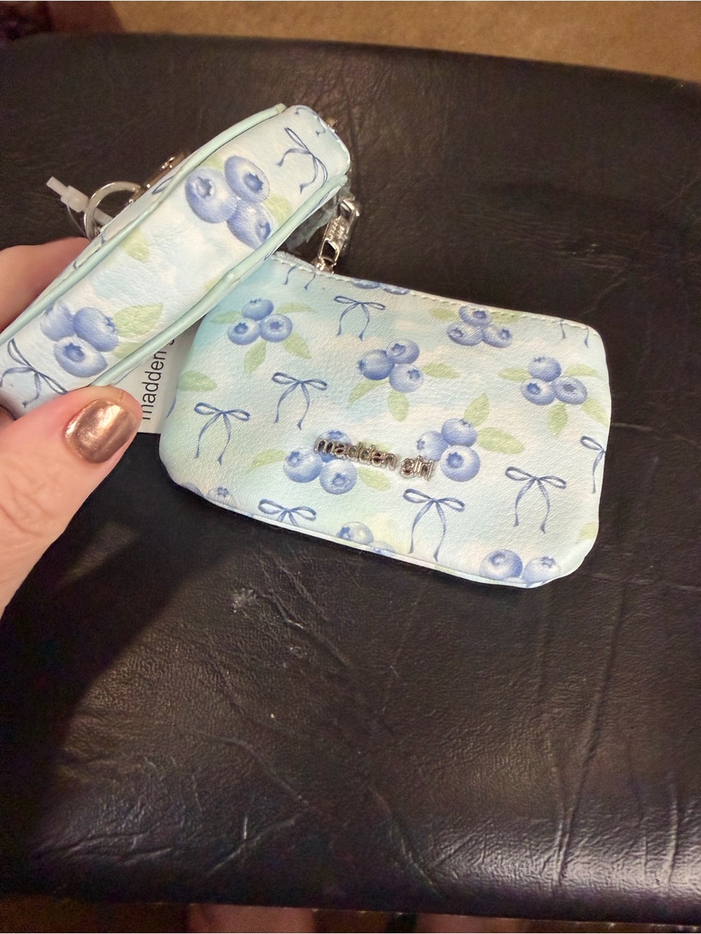Madden Girl Light Blue Floral Coin Wristlet with Strap and Wallet